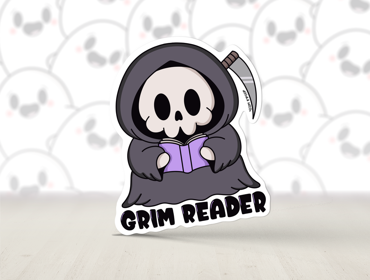 Grim Reader Reaper Reading Spooky Sticker