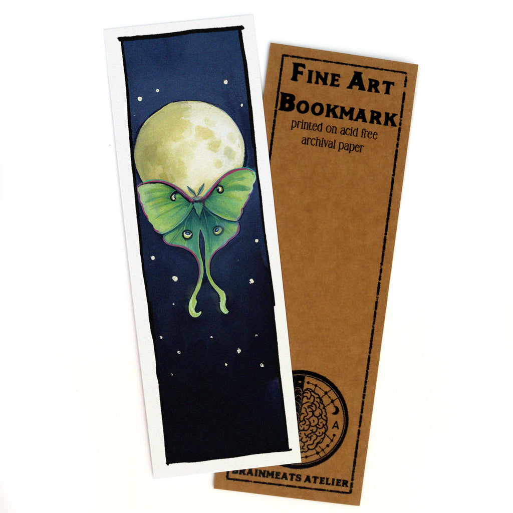 Luna Moth & Moon – Mystical Night Sky 2x6 Fine Art Bookmark