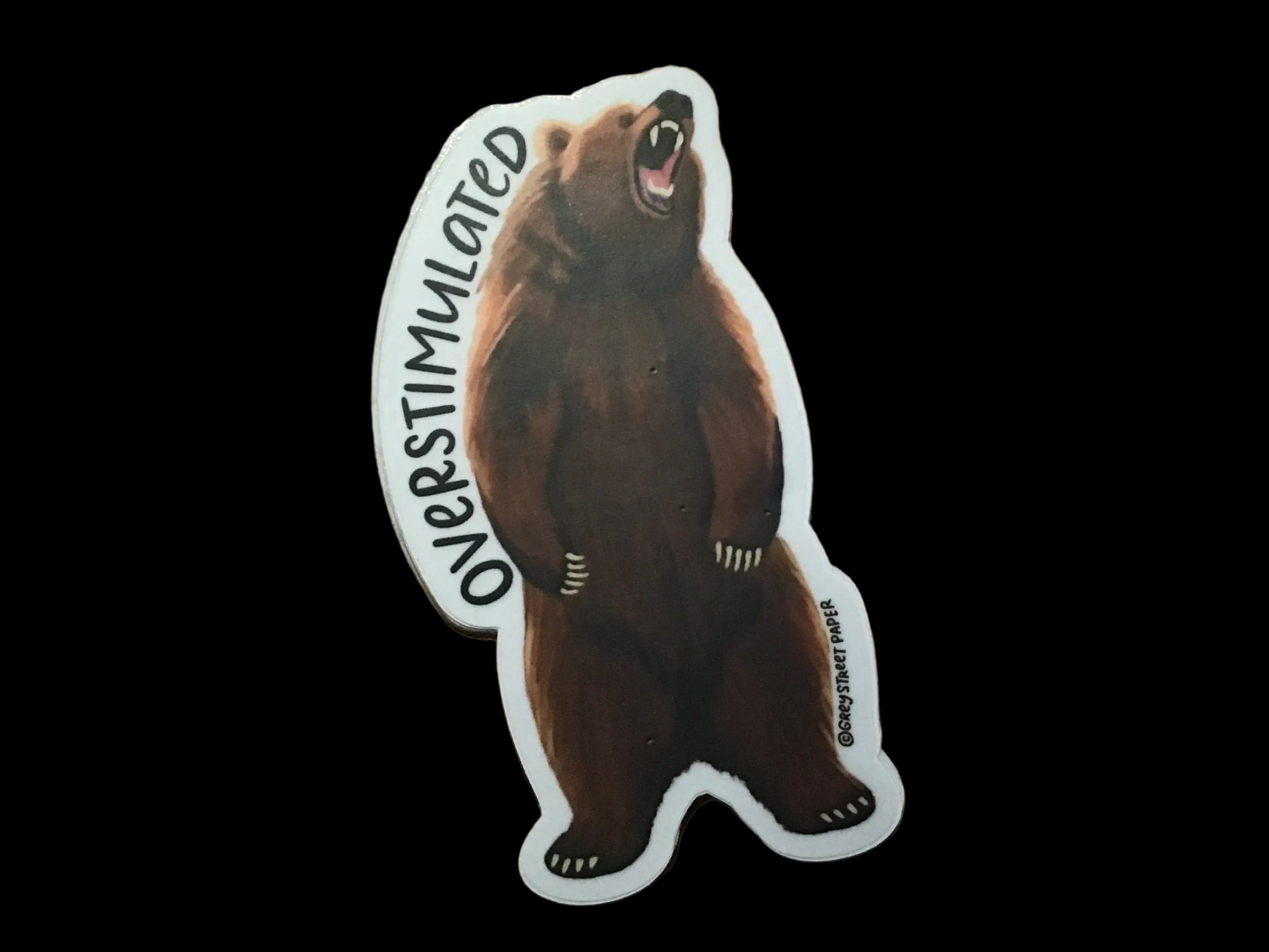 Overstimulated Roaring Grizzly Bear Vinyl Sticker