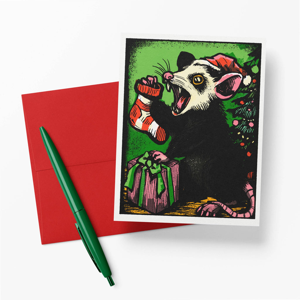 Seasons Screechings – Funny Christmas Possum Notecard