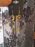 Purple Crystal and Moon Dangling Earrings