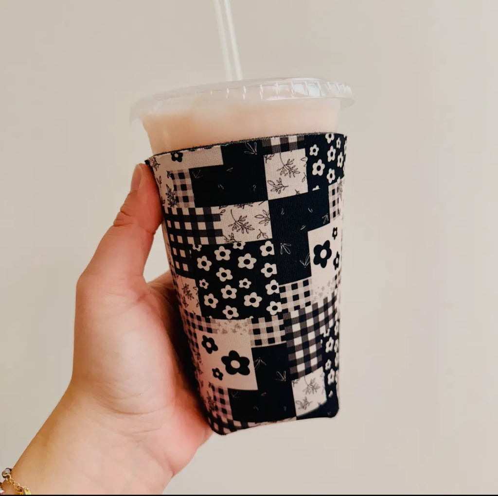 Black + White Quilted Pattern Iced Coffee Sleeve