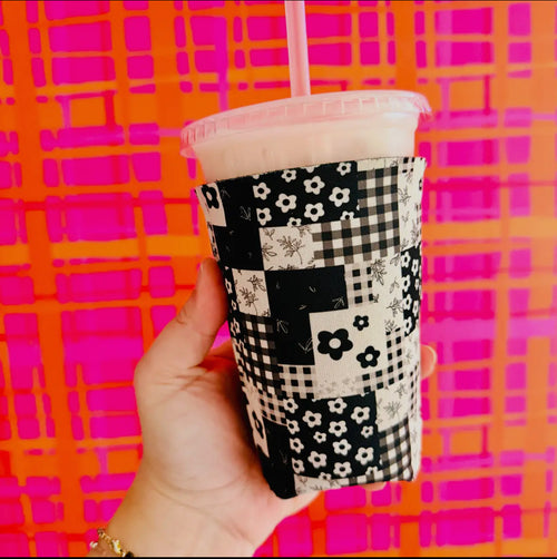 Black + White Quilted Pattern Iced Coffee Sleeve