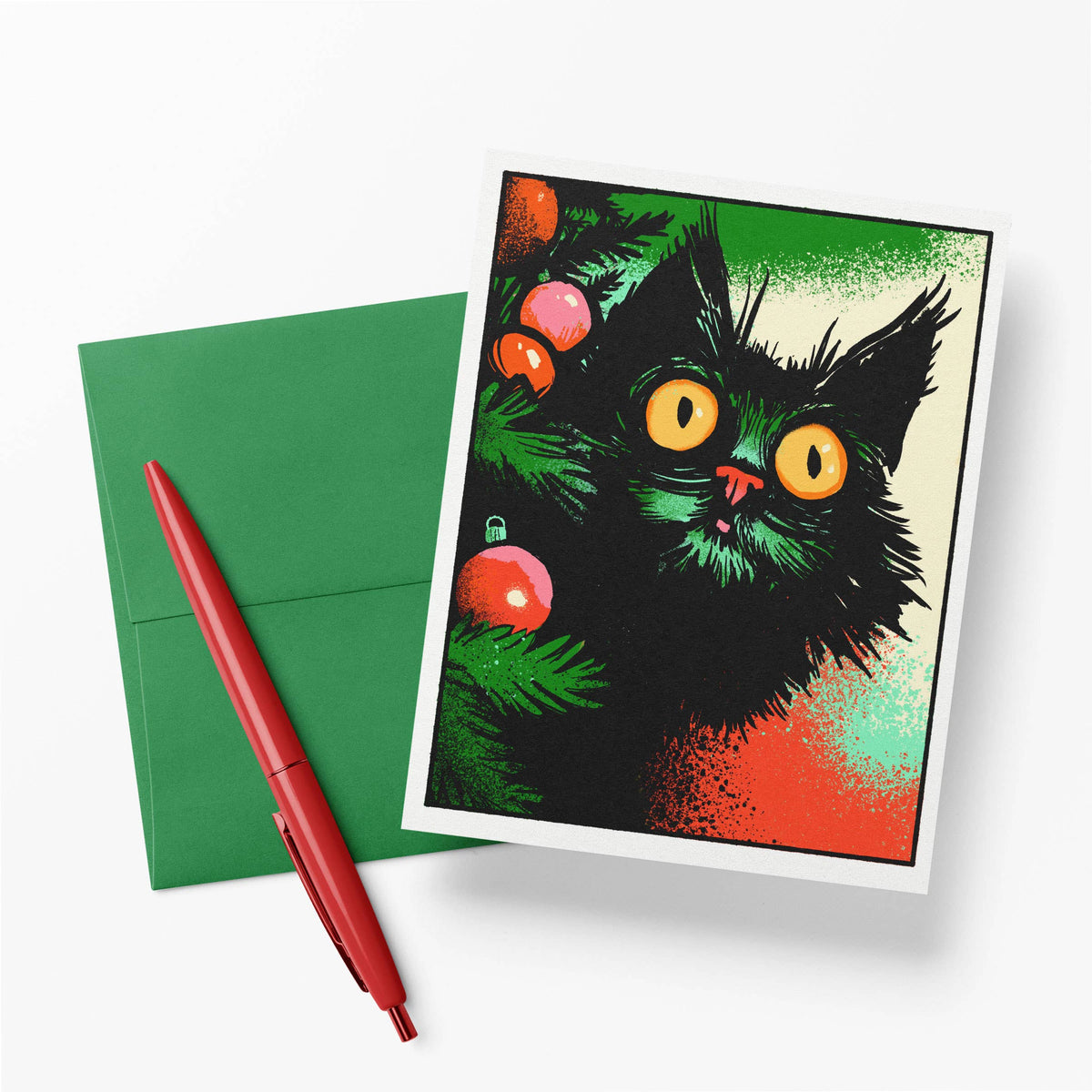 Oh Holy Night – Funny Christmas Black Cat Notecard