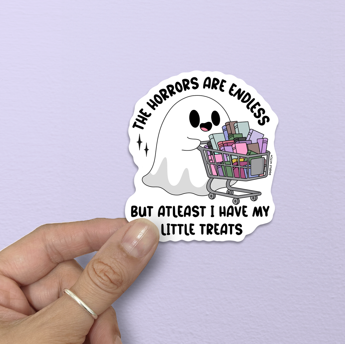 Ghost with Cart Full of Books Sticker