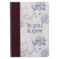 Christian Art Gifts Classic Journal Be Still And Know Psalm 46:10 Floral Inspirational Scripture Notebook, Ribbon Marker, Brown/Navy Faux Leather Flexcover, 336 Ruled Pages cover image