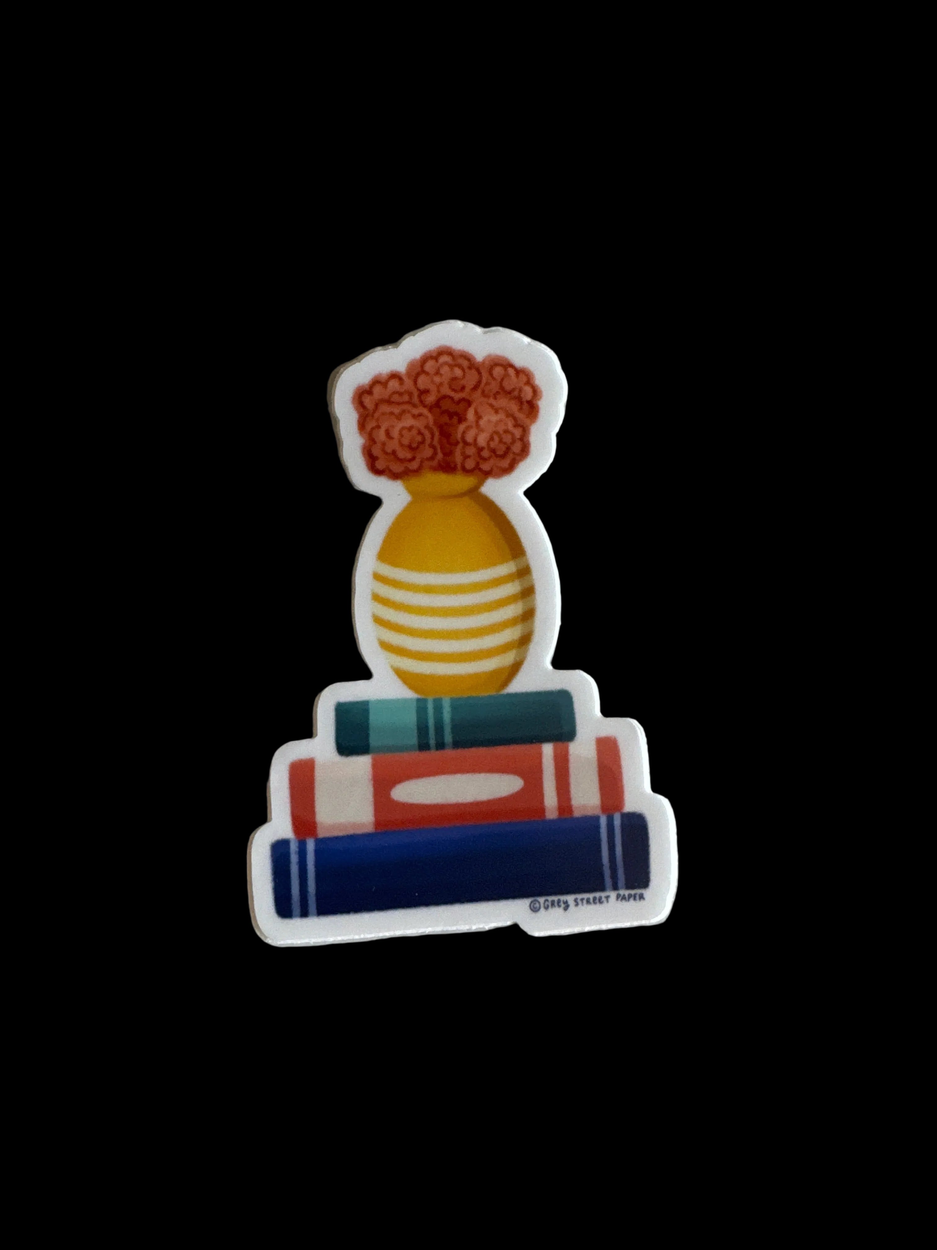 Pink Flowers Yellow Vase Book Stack Sticker