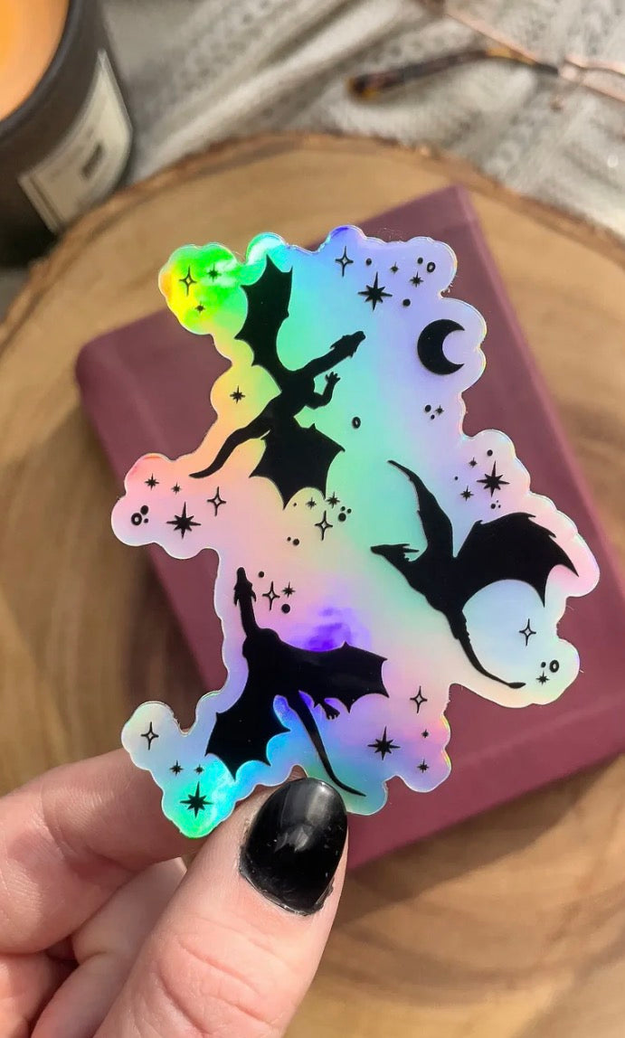 Meaggie Moos Holographic Dragons Waterproof Sticker | Black | 3"x2.4"