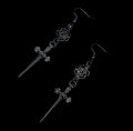 Gothic Black Rose Dagger Earrings