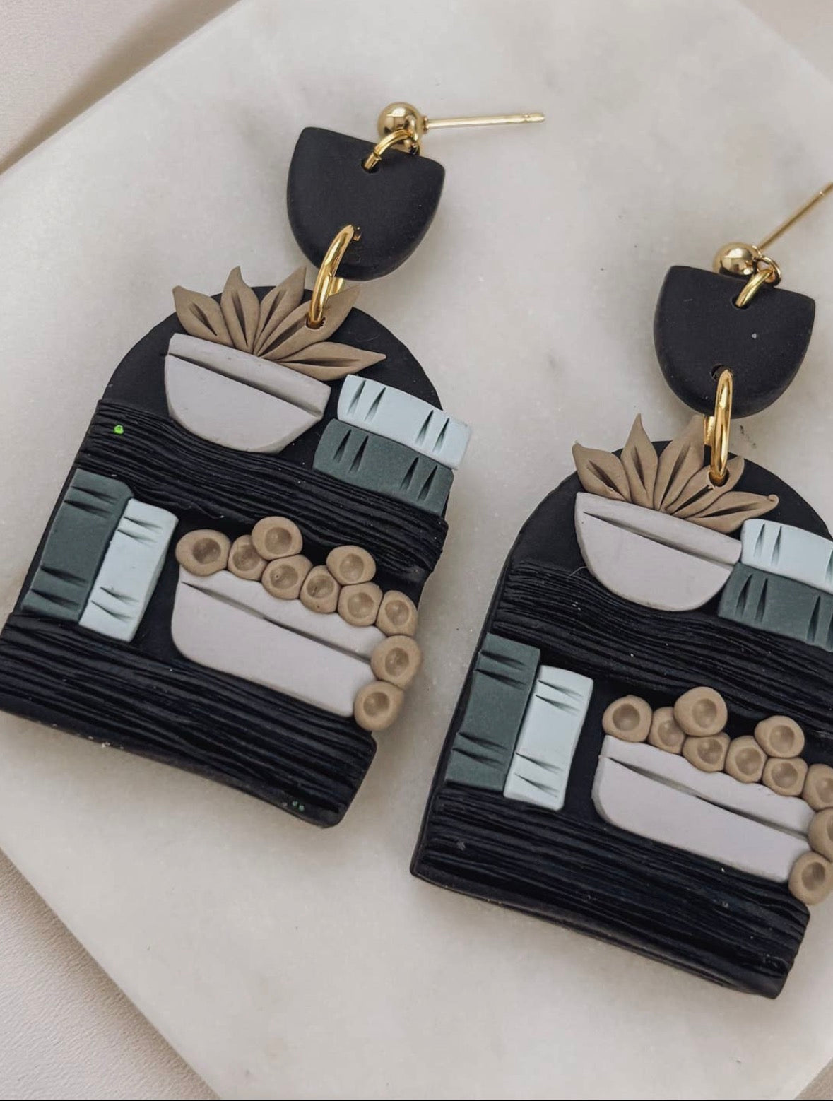 Dark Plant Bookshelf Earrings