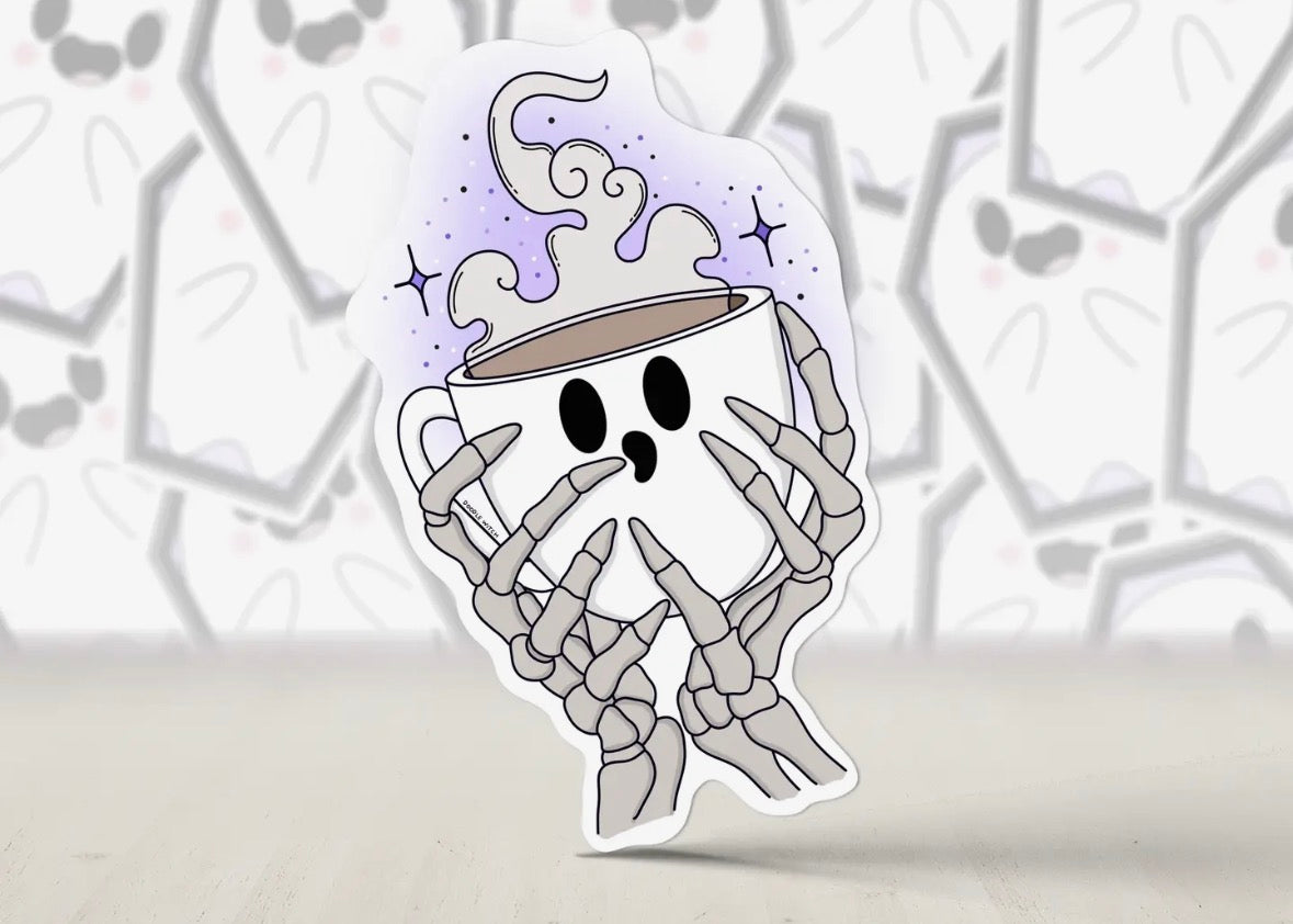 Skeleton Hands with Mug Coffee Tea Sticker