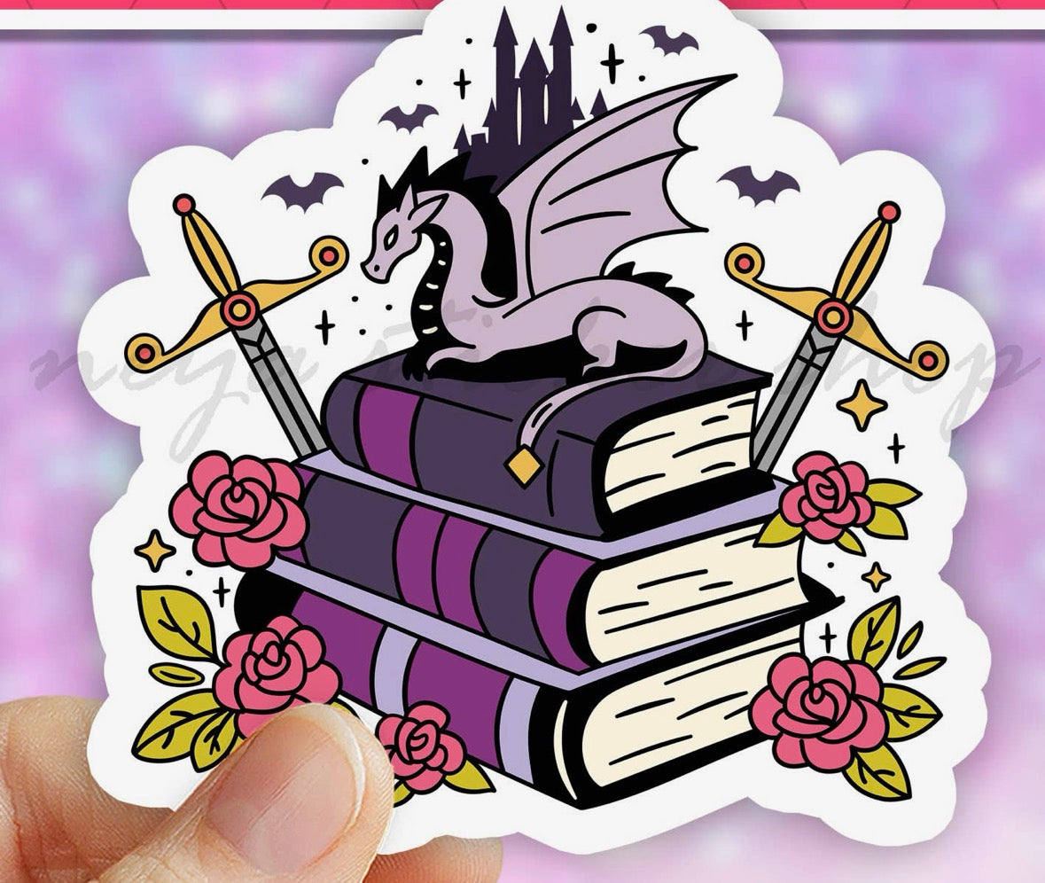 Dragon Sitting on Books • Sticker