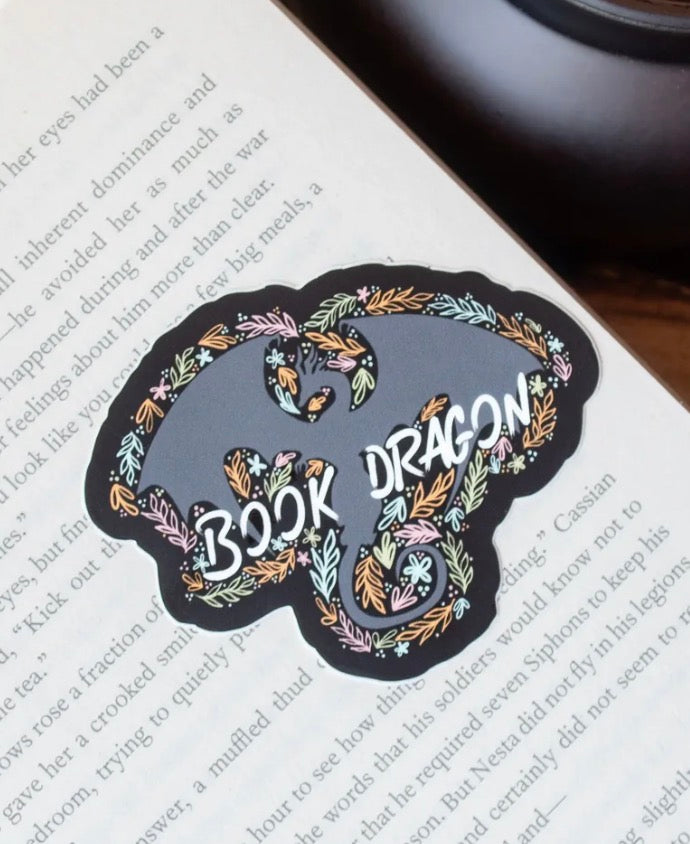 Meaggie Moos Book Dragon Sticker | Colorful Charcoal | 3x2.4