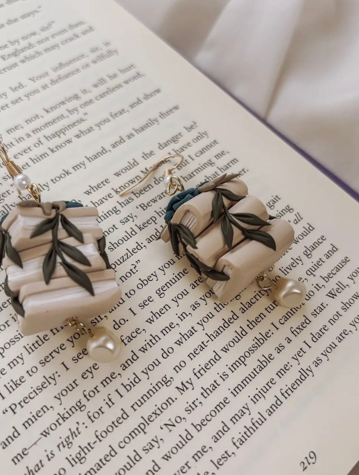 Neutral Floral Book Stack Earrings