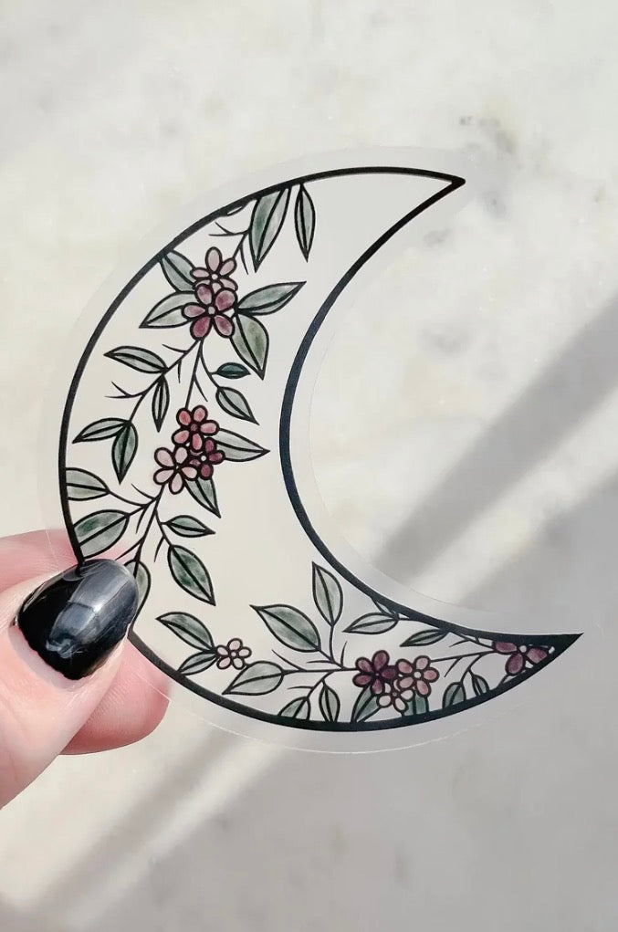 Meaggie Moos Black Watercolor Floral Moon Waterproof Sticker | 2.61"x3"