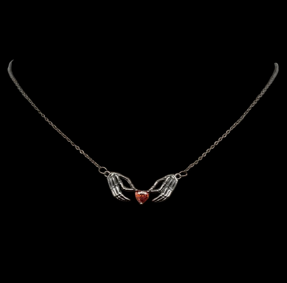 Joined By Love Gothic Skeleton Hands Necklace