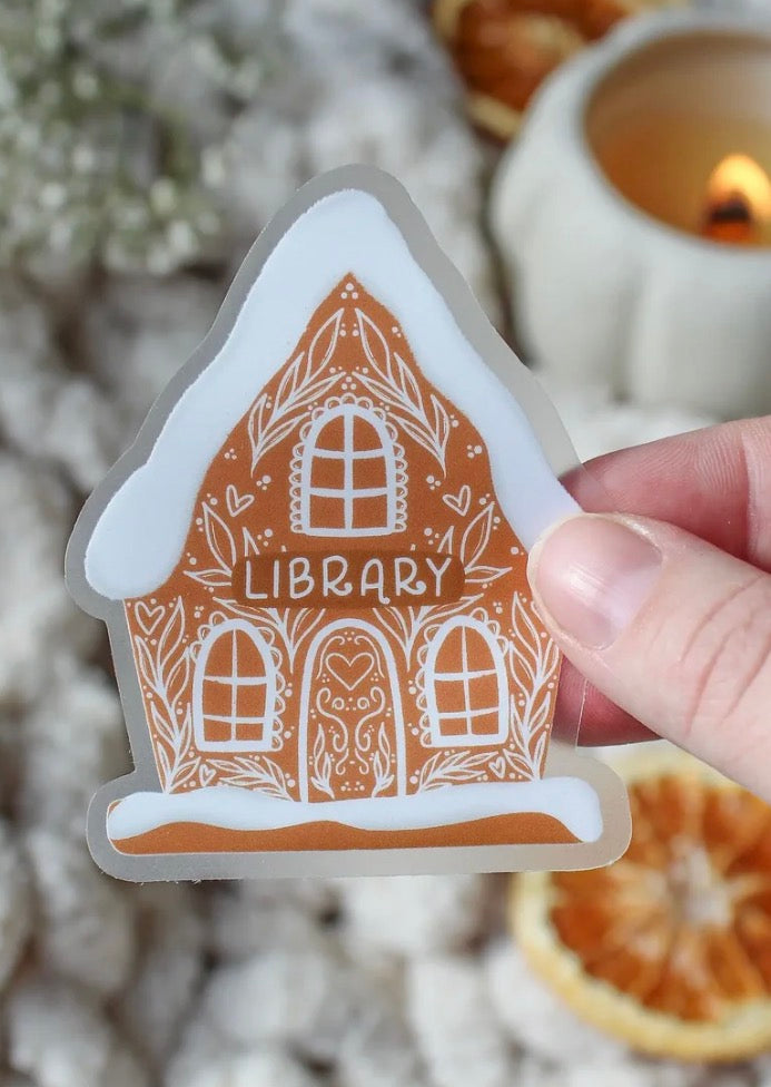 Gingerbread Library Waterproof Sticker | 3”x2.4”