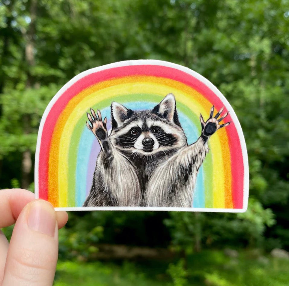 Rainbow Raccoon Weatherproof Vinyl Sticker