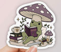 Frog Reading Fantasy Under Mushroom • Sticker