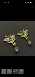 Vintage Green Enamel Moth
Dangle Earrings
