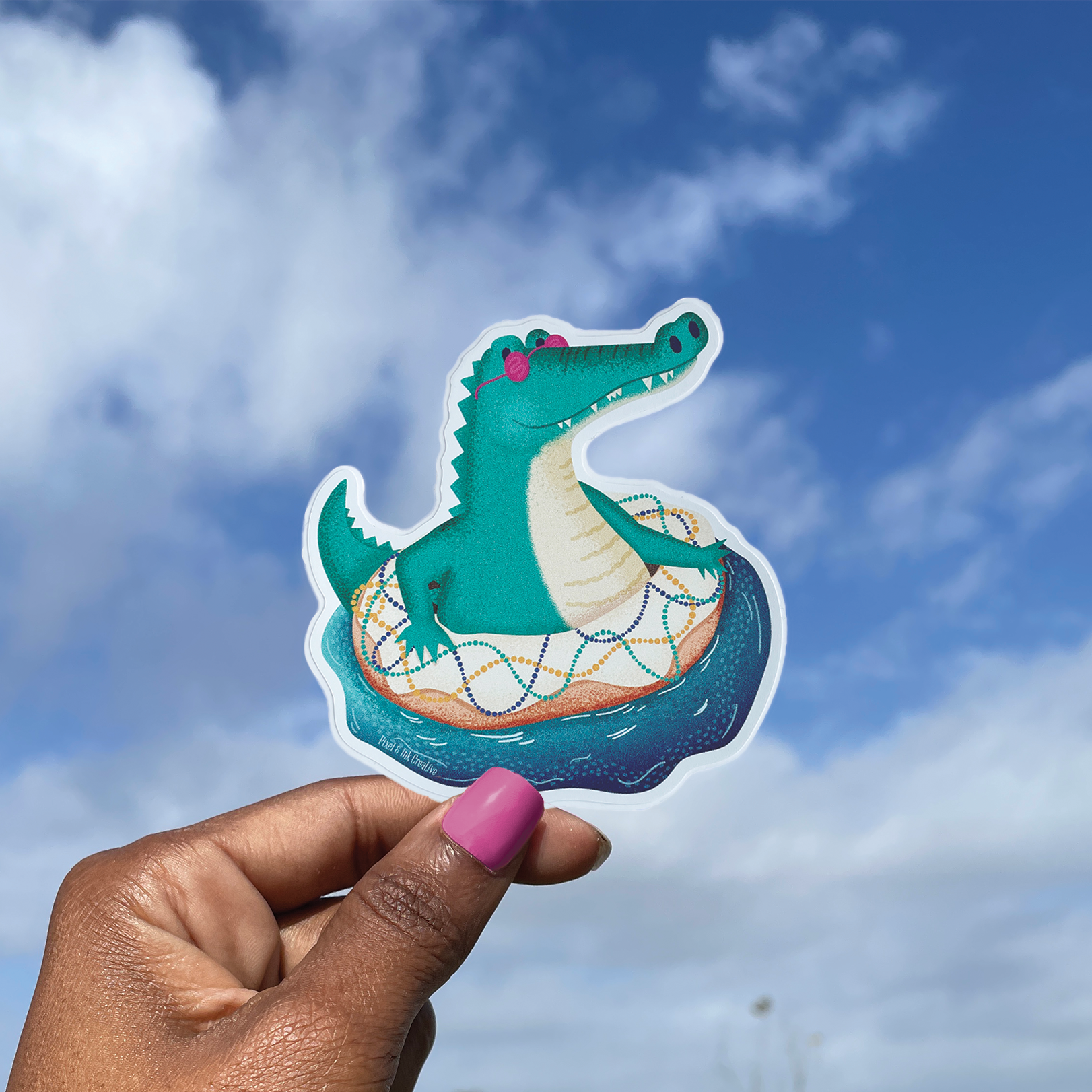 Mardi Gras Float Gator Sticker