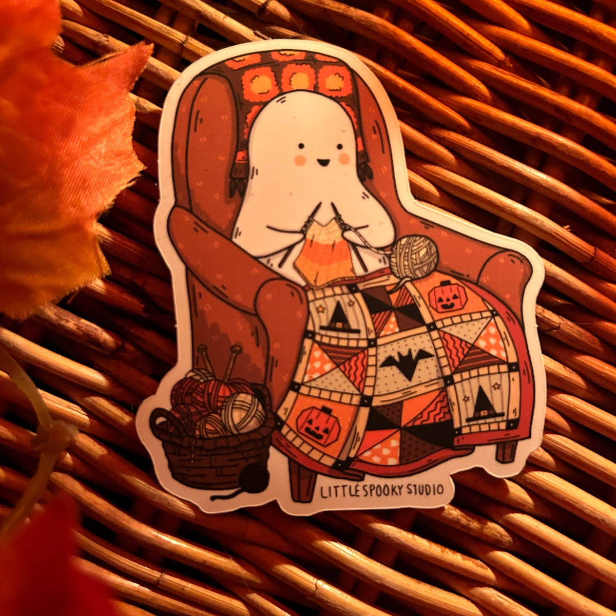 Knitting Ghostie Sticker