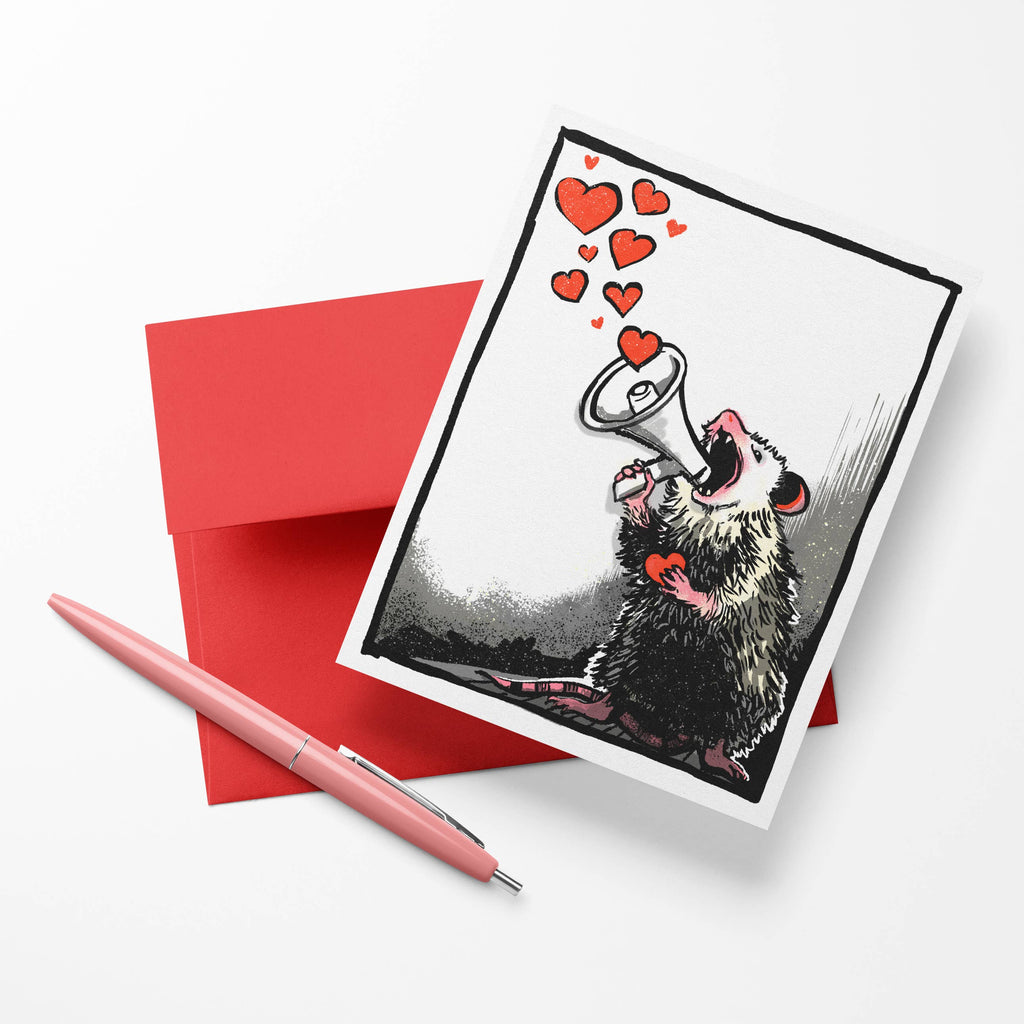 My Love is Loud – Screaming Opossum Valentine Card