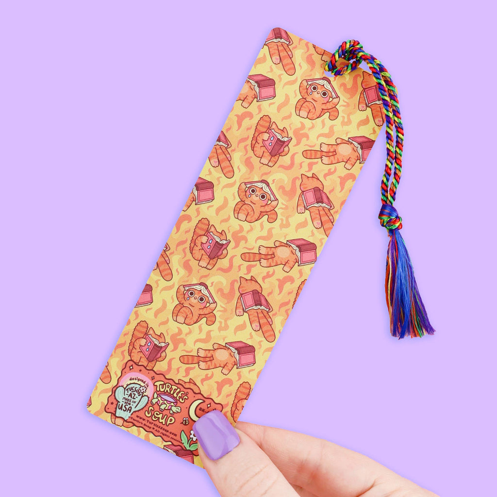 World’s On Fire, Cat, Anxious, Bookmark with Tassel