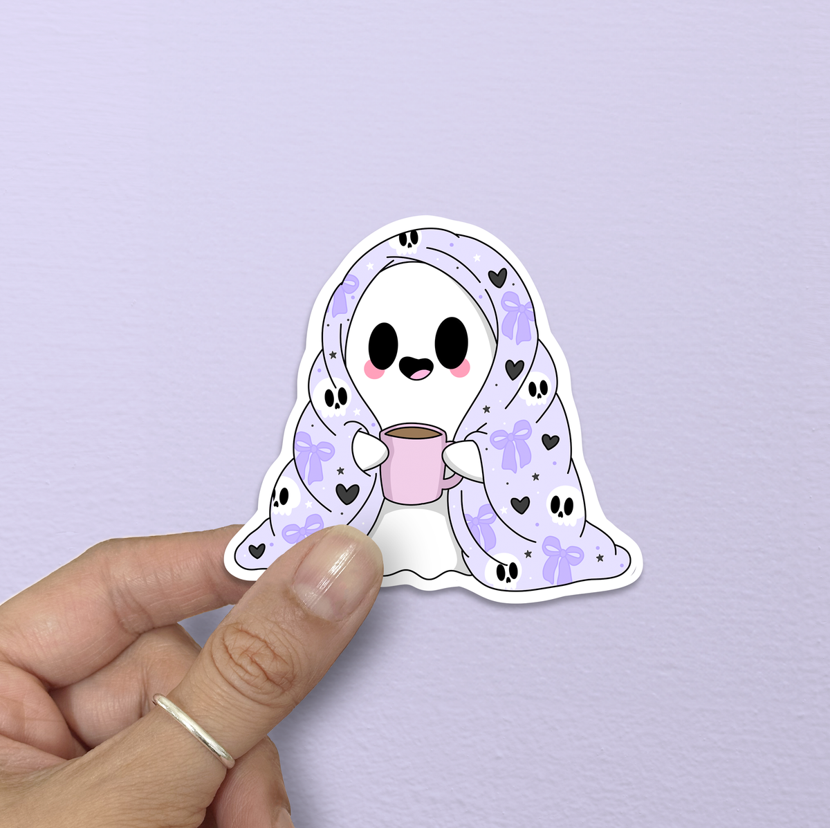 Ghost with mug and blanket Sticker