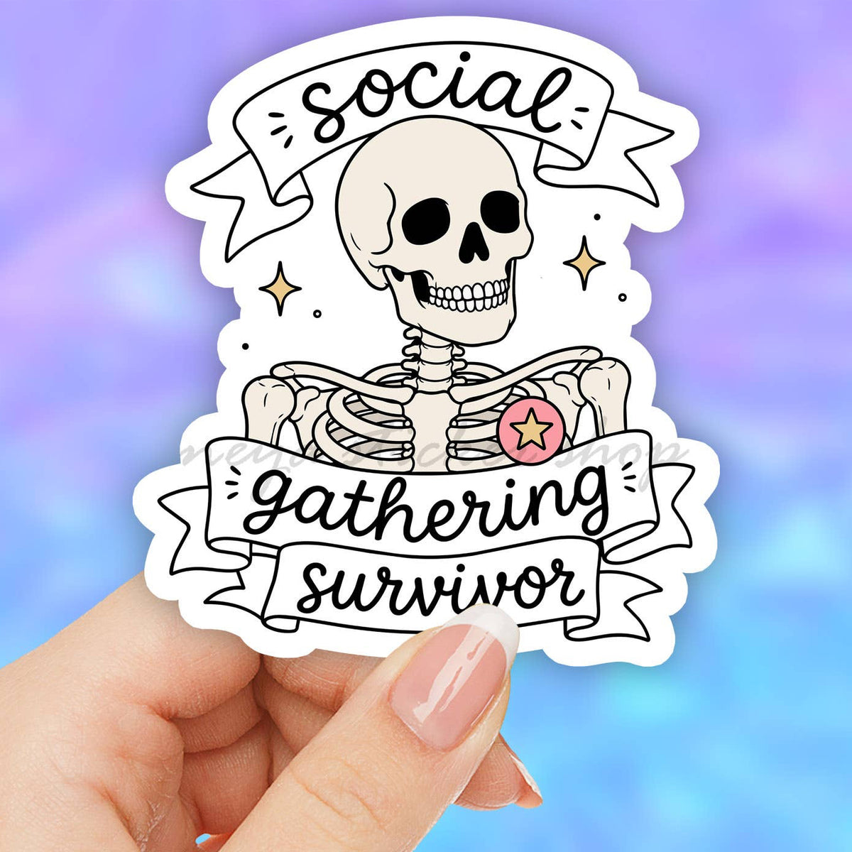 Social Gathering Survivor Sticker, Funny Skeleton Decal,Art