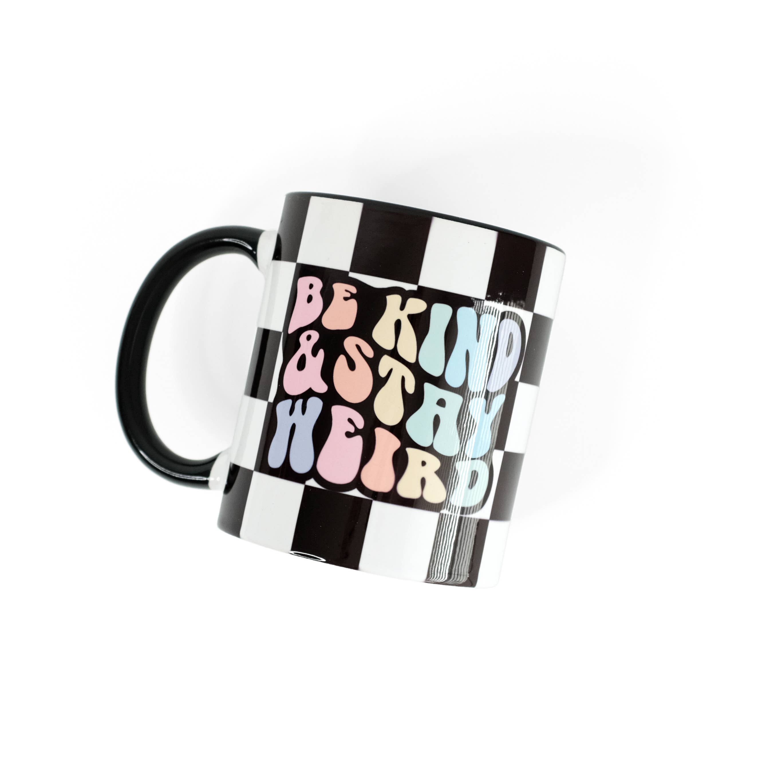 Be Kind & Stay Weird Rainbow Checkered Ceramic Mug