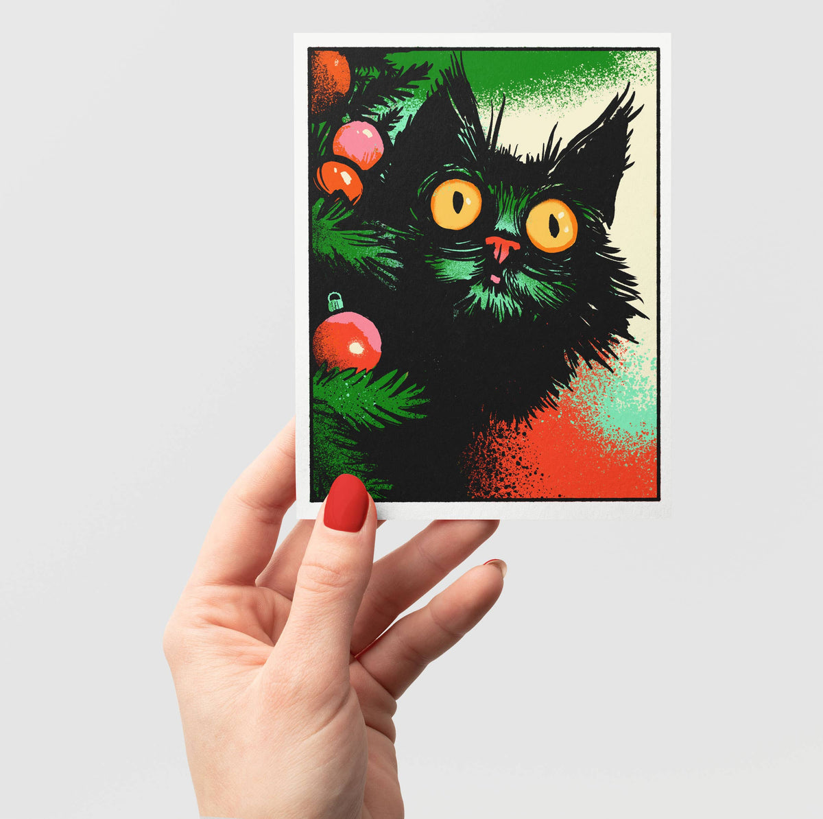 Oh Holy Night – Funny Christmas Black Cat Notecard